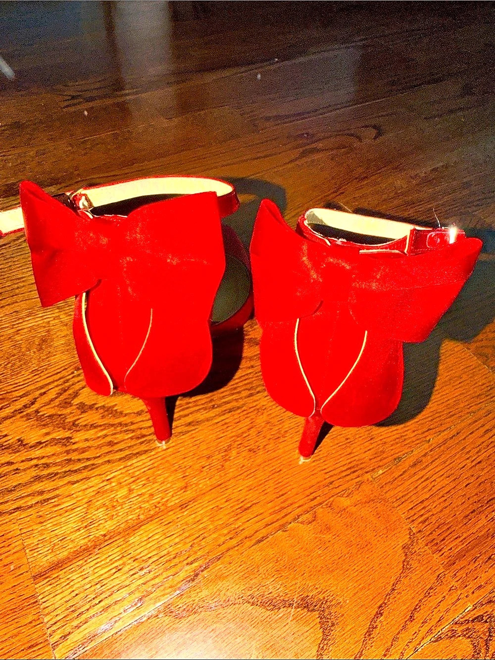 Jessica Simpson Pump Red Satin Bow Heels - Picture 4 of 7